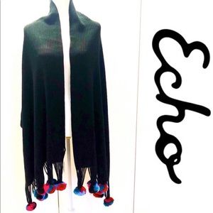 NWT Echo New York Pom Pom Black Scarf
